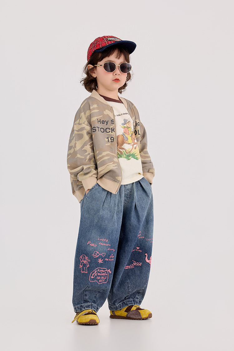 Elephant Print Wide Leg Jeans ゾウプリント ワイドデニムパンツ【mh0012393】 HEY BOOBII