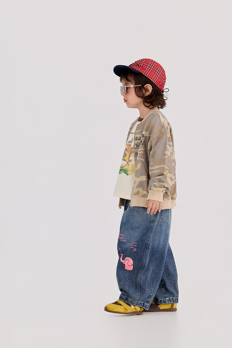 Elephant Print Wide Leg Jeans ゾウプリント ワイドデニムパンツ【mh0012393】 HEY BOOBII