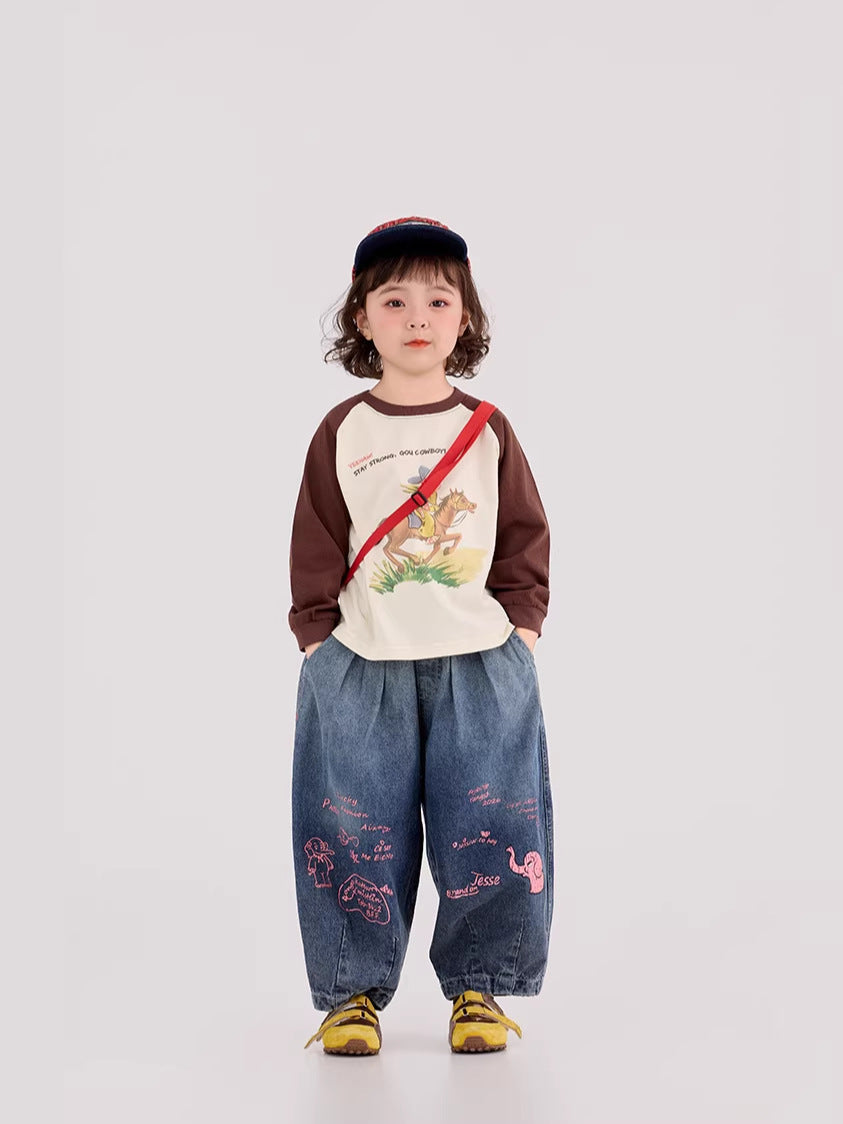 Elephant Print Wide Leg Jeans ゾウプリント ワイドデニムパンツ【mh0012393】 HEY BOOBII