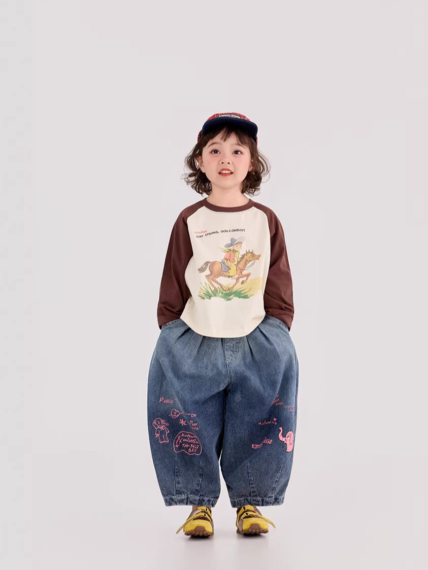 Elephant Print Wide Leg Jeans ゾウプリント ワイドデニムパンツ【mh0012393】 HEY BOOBII