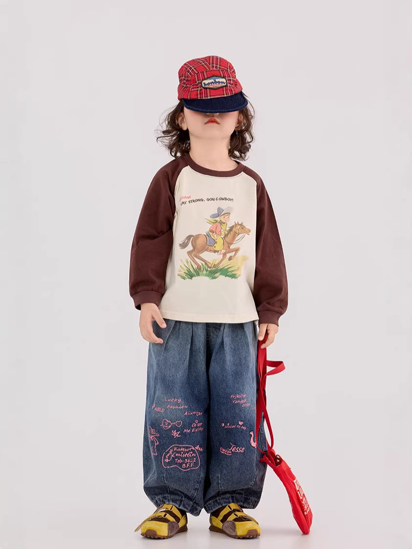 Elephant Print Wide Leg Jeans ゾウプリント ワイドデニムパンツ【mh0012393】 mamahalo shop
