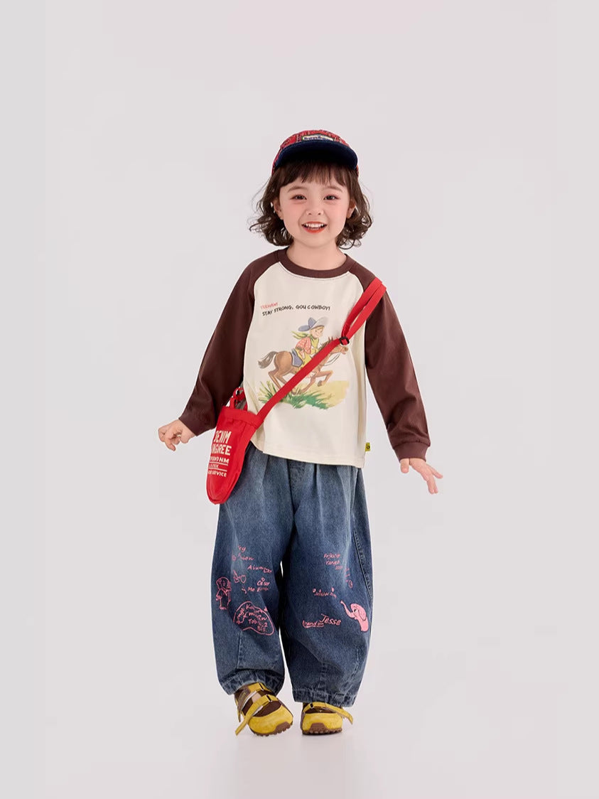Elephant Print Wide Leg Jeans ゾウプリント ワイドデニムパンツ【mh0012393】 mamahalo shop