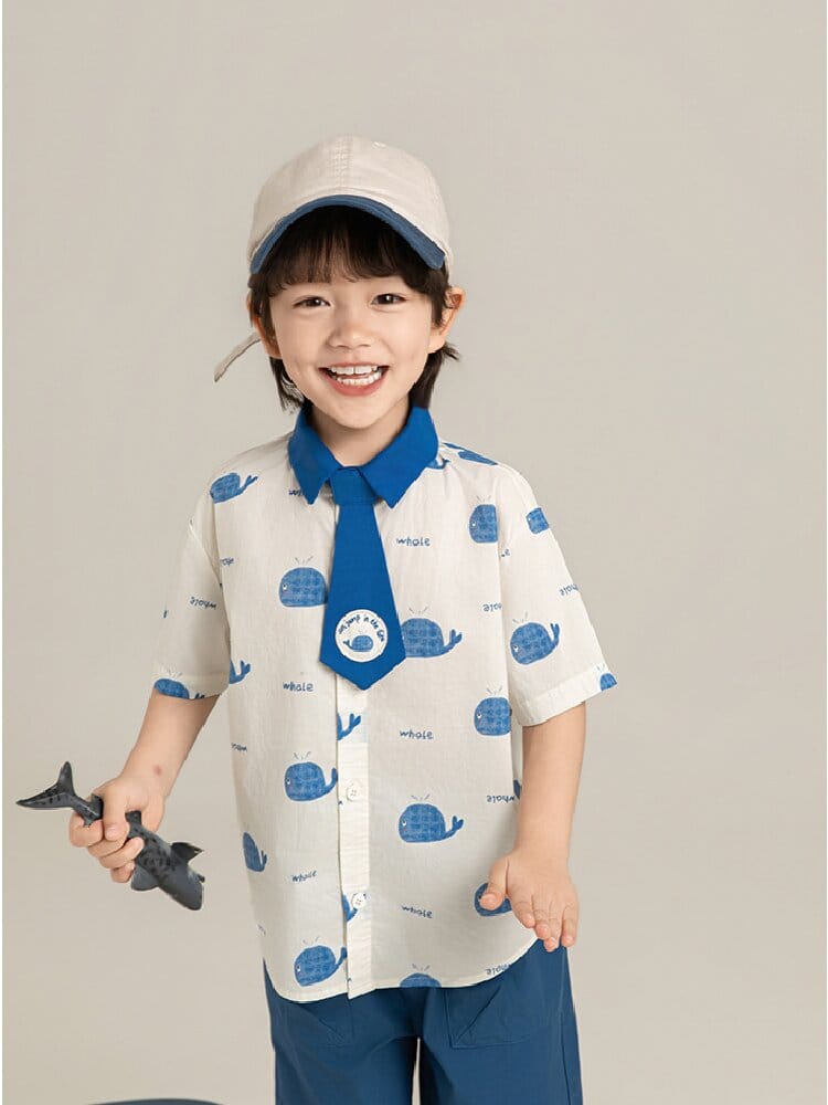 Elephant Whale Shirt ネクタイ付 アニマル 半袖シャツ【mh0012735】 YoehYaul 半袖シャツ・ブラウス