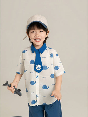 Elephant Whale Shirt ネクタイ付 アニマル 半袖シャツ【mh0012735】 YoehYaul 半袖シャツ・ブラウス