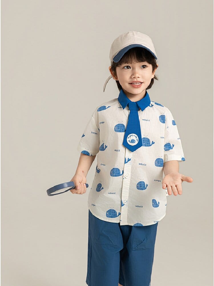 Elephant Whale Shirt ネクタイ付 アニマル 半袖シャツ【mh0012735】 YoehYaul 半袖シャツ・ブラウス