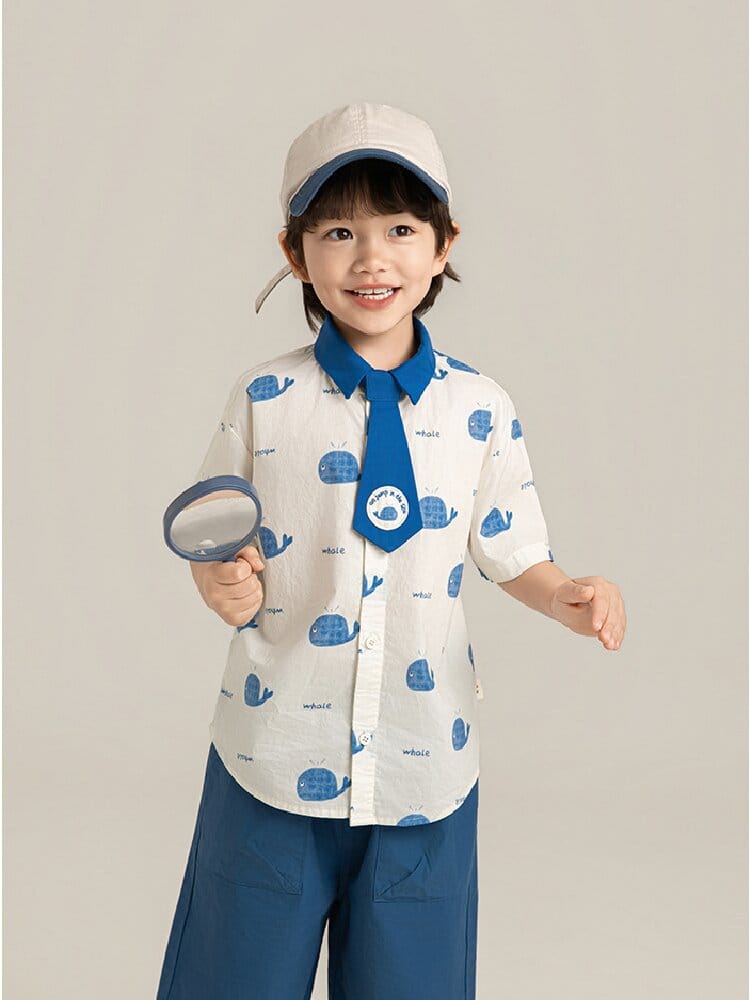 Elephant Whale Shirt ネクタイ付 アニマル 半袖シャツ【mh0012735】 YoehYaul 半袖シャツ・ブラウス