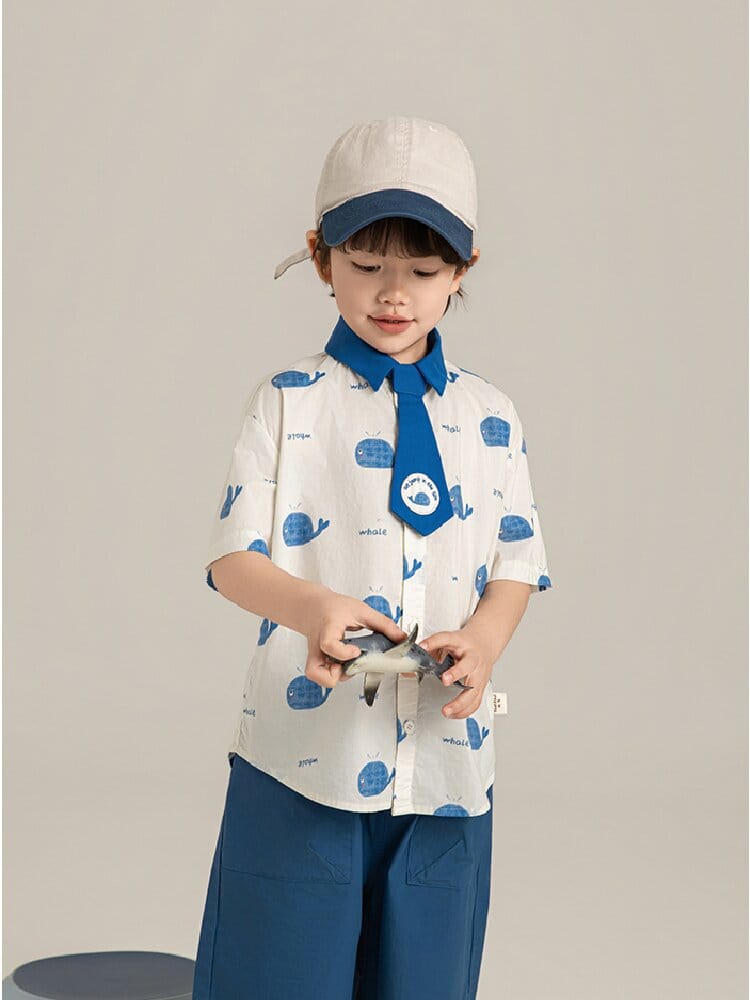 Elephant Whale Shirt ネクタイ付 アニマル 半袖シャツ【mh0012735】 YoehYaul 半袖シャツ・ブラウス
