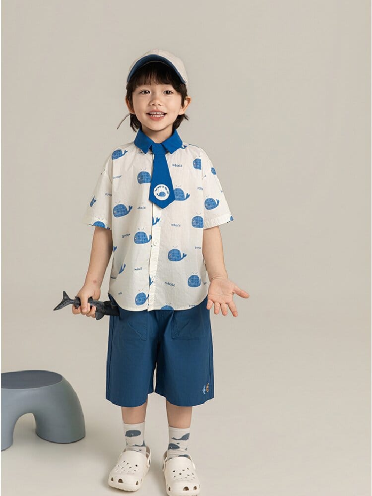 Elephant Whale Shirt ネクタイ付 アニマル 半袖シャツ【mh0012735】 YoehYaul 半袖シャツ・ブラウス