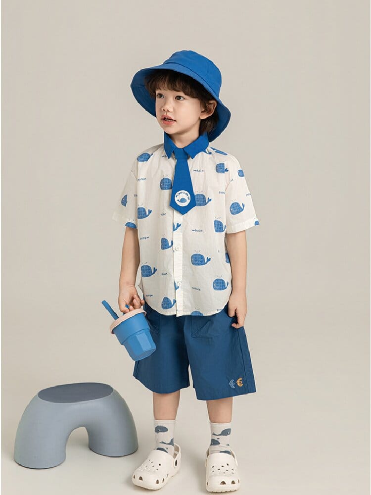 Elephant Whale Shirt ネクタイ付 アニマル 半袖シャツ【mh0012735】 YoehYaul 半袖シャツ・ブラウス