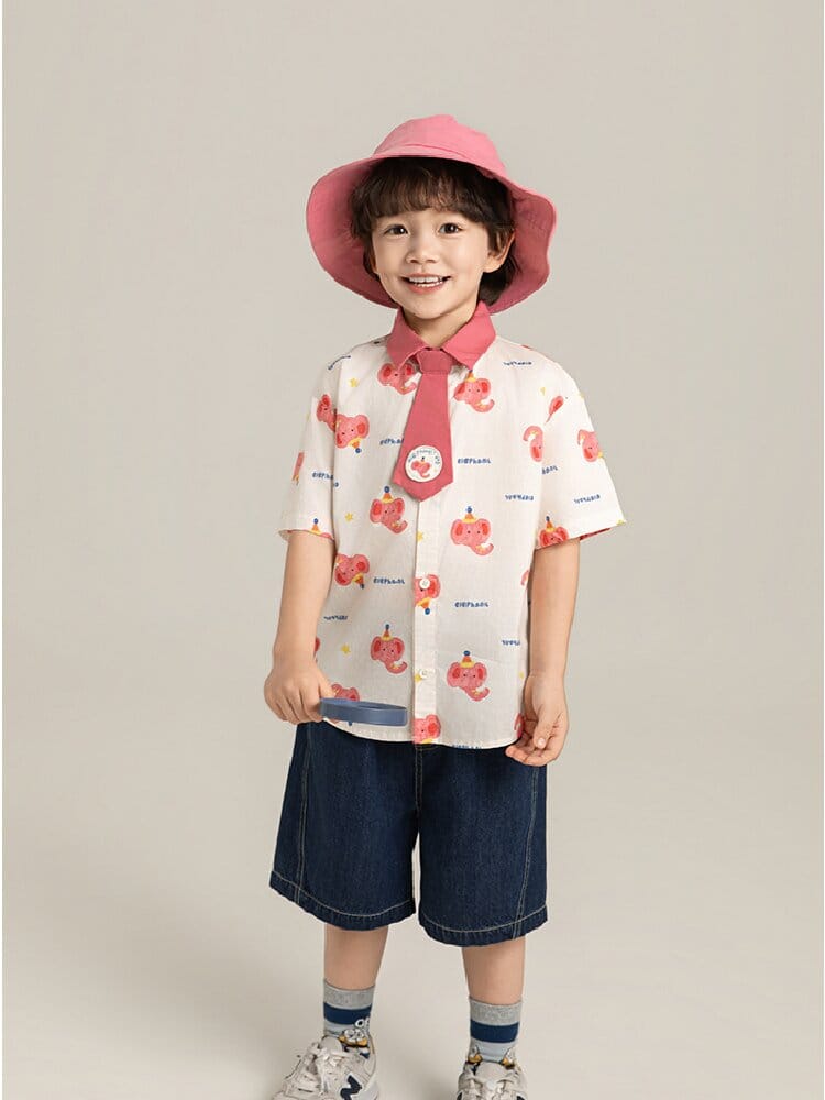 Elephant Whale Shirt ネクタイ付 アニマル 半袖シャツ【mh0012735】 YoehYaul 半袖シャツ・ブラウス