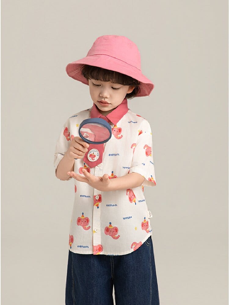 Elephant Whale Shirt ネクタイ付 アニマル 半袖シャツ【mh0012735】 YoehYaul 半袖シャツ・ブラウス