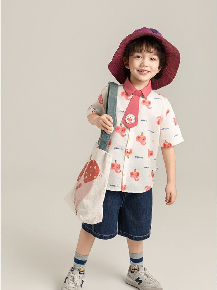 Elephant Whale Shirt ネクタイ付 アニマル 半袖シャツ【mh0012735】 YoehYaul 半袖シャツ・ブラウス