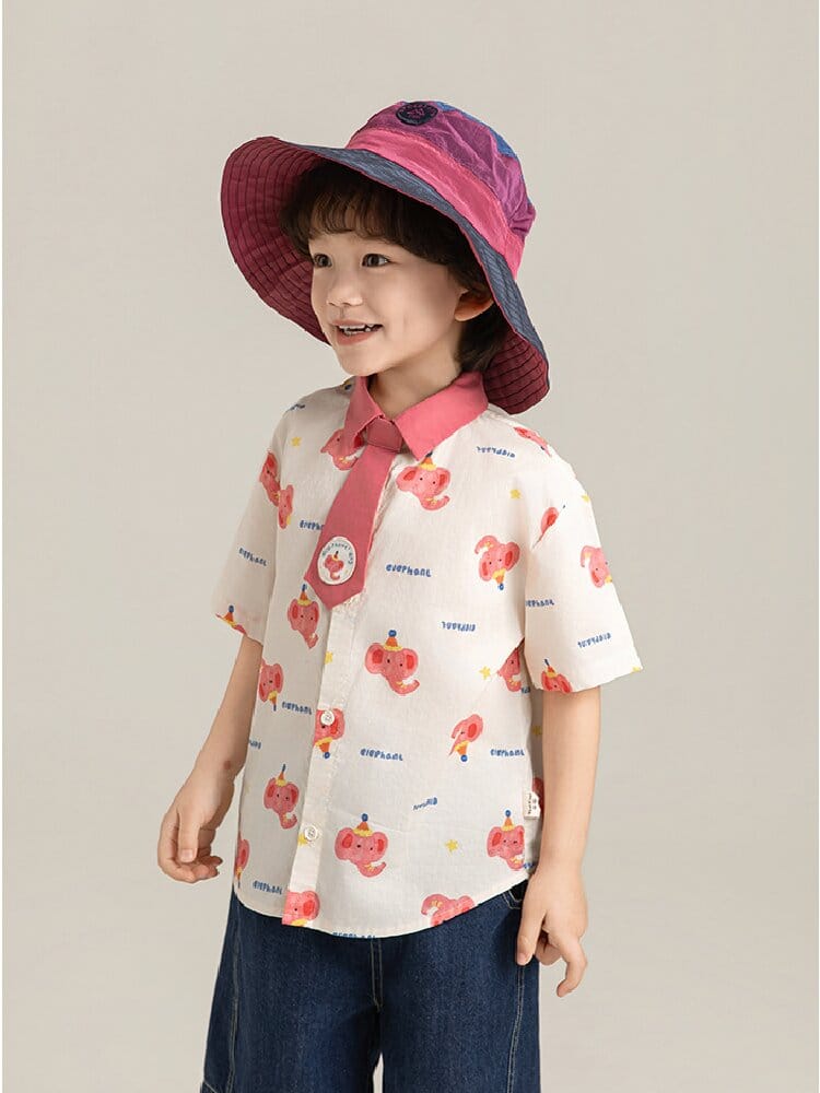 Elephant Whale Shirt ネクタイ付 アニマル 半袖シャツ【mh0012735】 YoehYaul 半袖シャツ・ブラウス