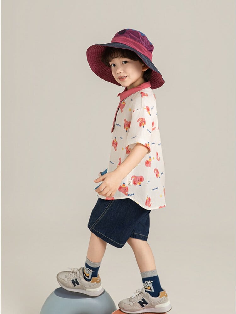 Elephant Whale Shirt ネクタイ付 アニマル 半袖シャツ【mh0012735】 YoehYaul 半袖シャツ・ブラウス