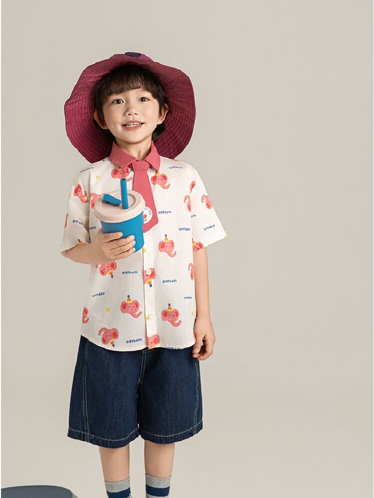 Elephant Whale Shirt ネクタイ付 アニマル 半袖シャツ【mh0012735】 YoehYaul 半袖シャツ・ブラウス