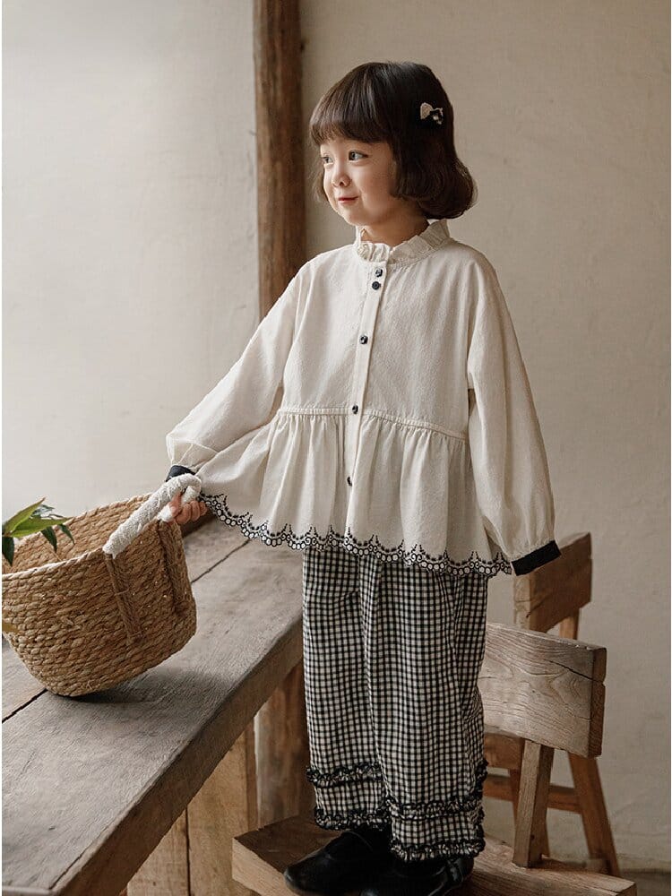 Embroidered Blouse Gingham Pants 裾刺繍 ブラウス ギンガム パンツ セットアップ【mh0012727】 YoehYaul 長袖セットアップ