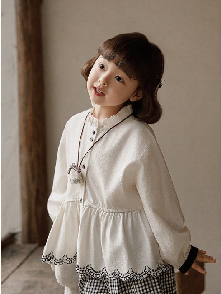 Embroidered Blouse Gingham Pants 裾刺繍 ブラウス ギンガム パンツ セットアップ【mh0012727】 YoehYaul 長袖セットアップ