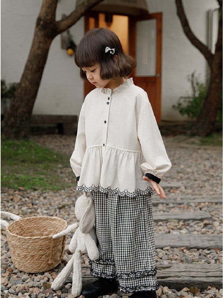 Embroidered Blouse Gingham Pants 裾刺繍 ブラウス ギンガム パンツ セットアップ【mh0012727】 YoehYaul 長袖セットアップ