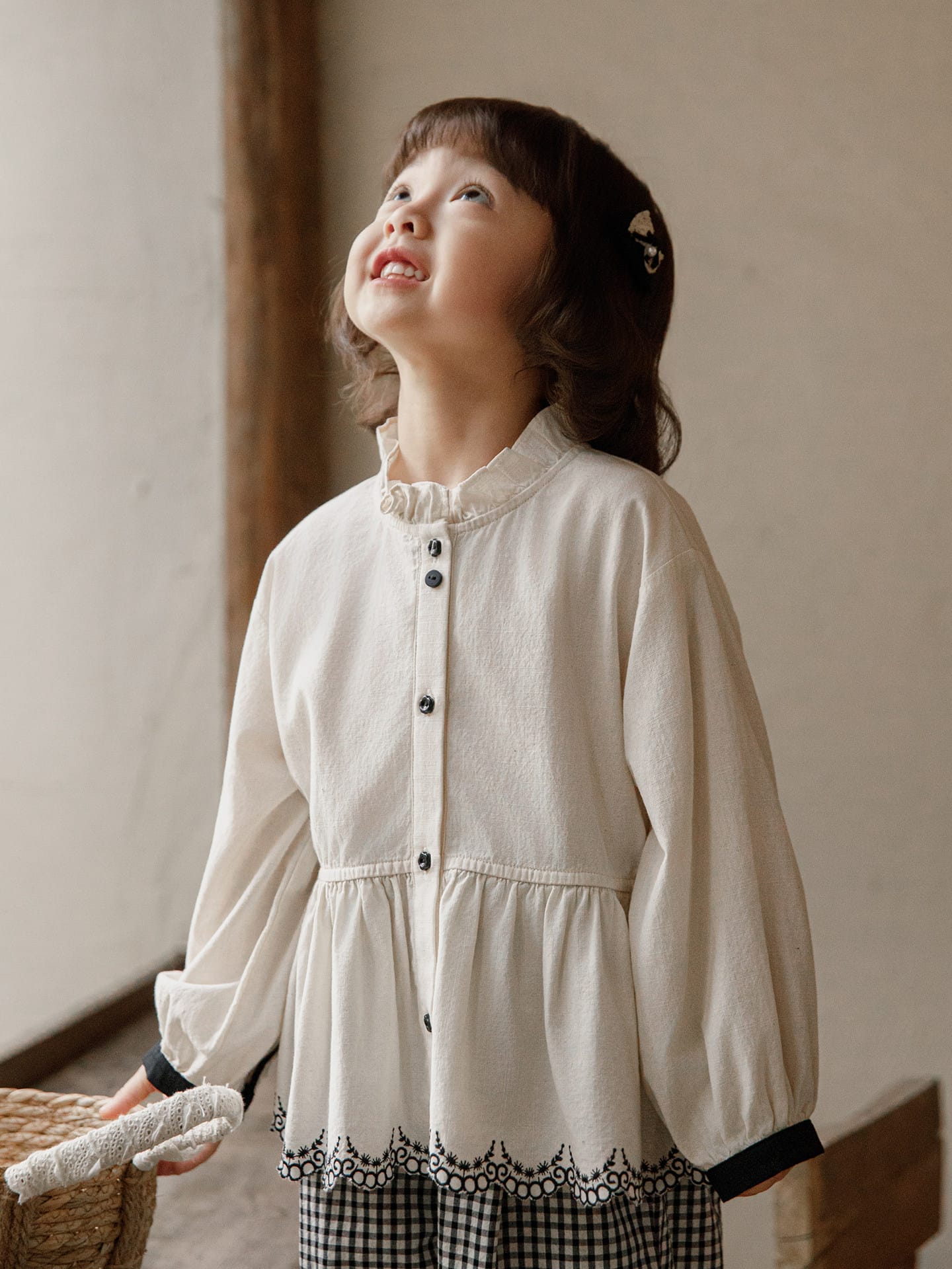 Embroidered Blouse Gingham Pants 裾刺繍 ブラウス ギンガム パンツ セットアップ【mh0012727】 YoehYaul 長袖セットアップ