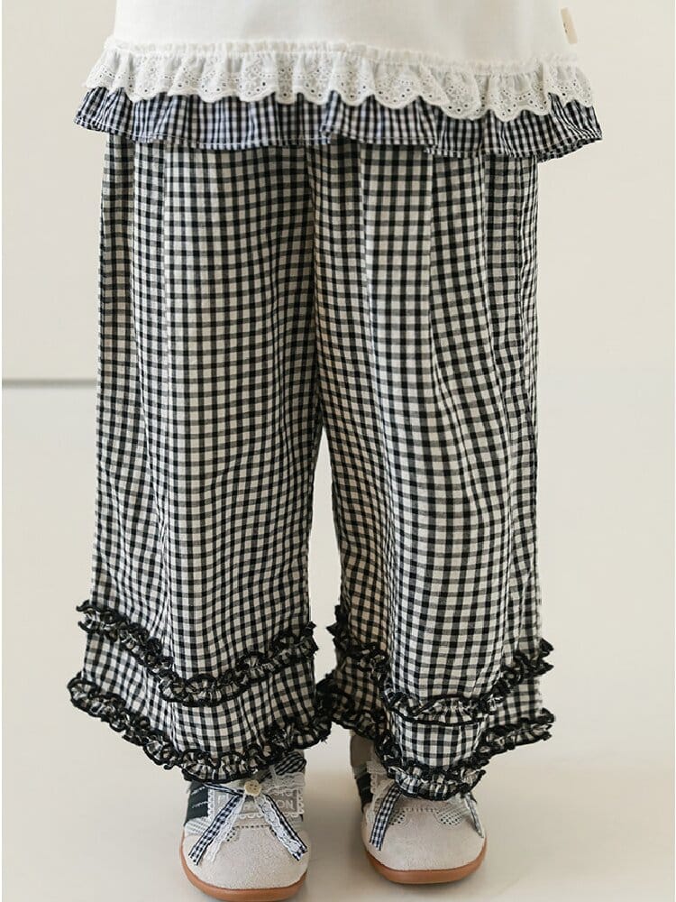 Embroidered Blouse Gingham Pants 裾刺繍 ブラウス ギンガム パンツ セットアップ【mh0012727】 YoehYaul 長袖セットアップ