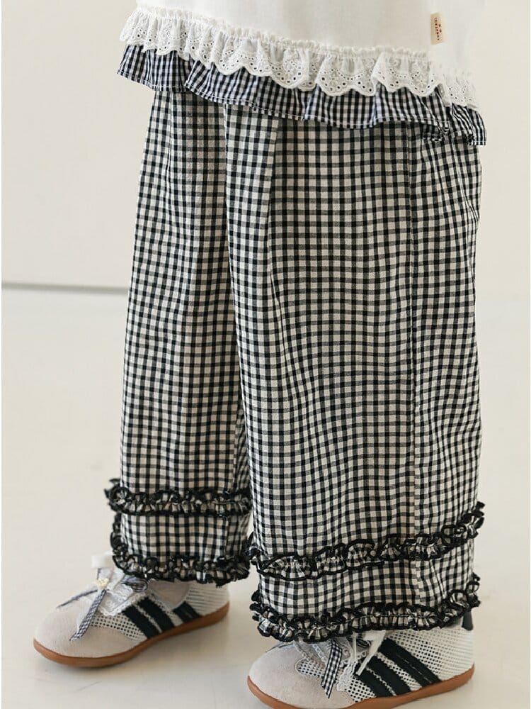 Embroidered Blouse Gingham Pants 裾刺繍 ブラウス ギンガム パンツ セットアップ【mh0012727】 YoehYaul 長袖セットアップ