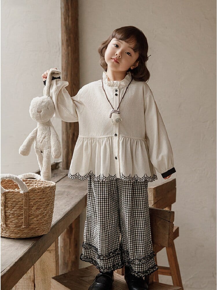 Embroidered Blouse Gingham Pants 裾刺繍 ブラウス ギンガム パンツ セットアップ【mh0012727】 YoehYaul 長袖セットアップ