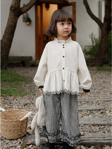 Embroidered Blouse Gingham Pants 裾刺繍 ブラウス ギンガム パンツ セットアップ【mh0012727】 YoehYaul 長袖セットアップ