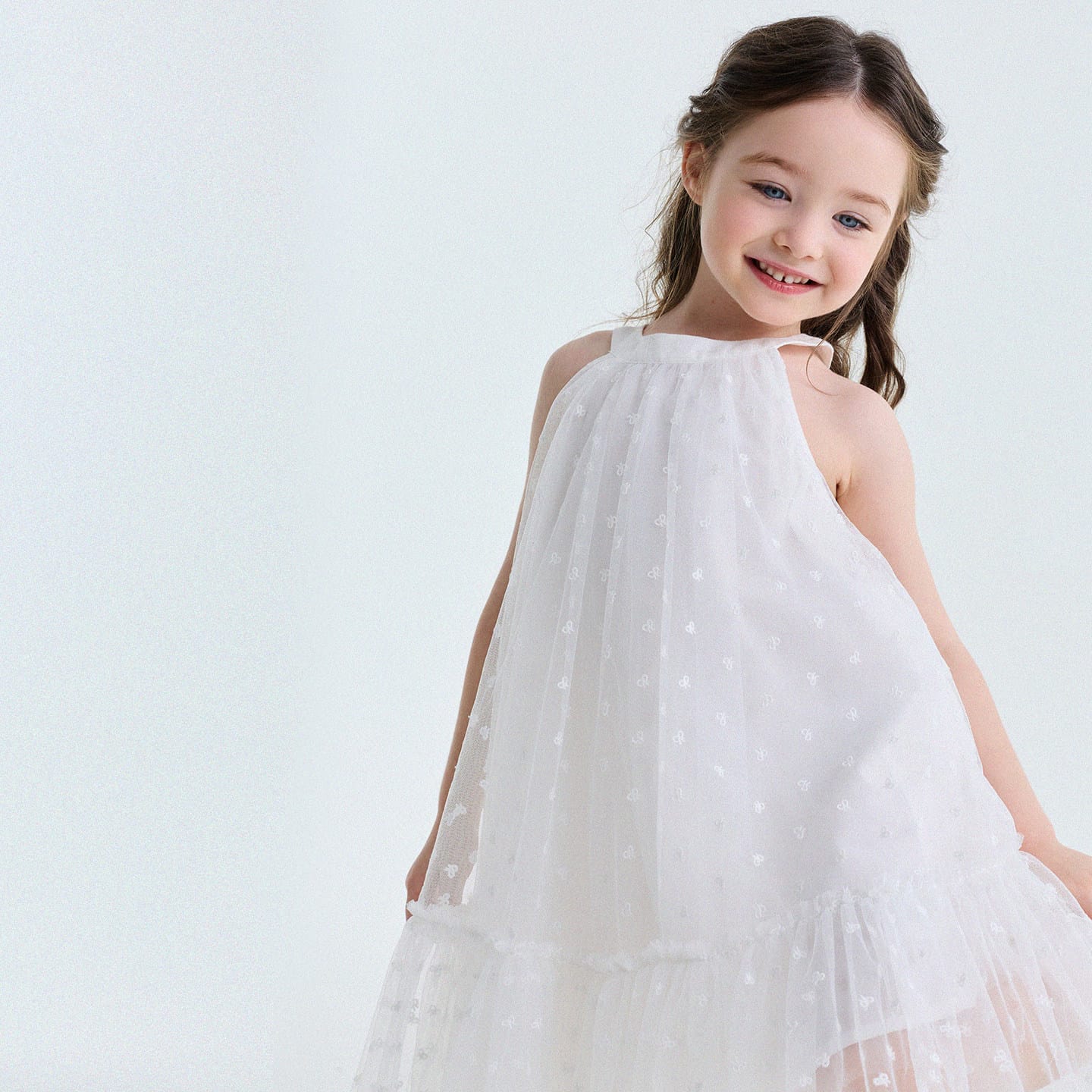 Embroidered Gauze Princess Dress フリル ノースリーブワンピース【mh0013173】 Beige White / 90cm yunerma ノースリーブワンピース