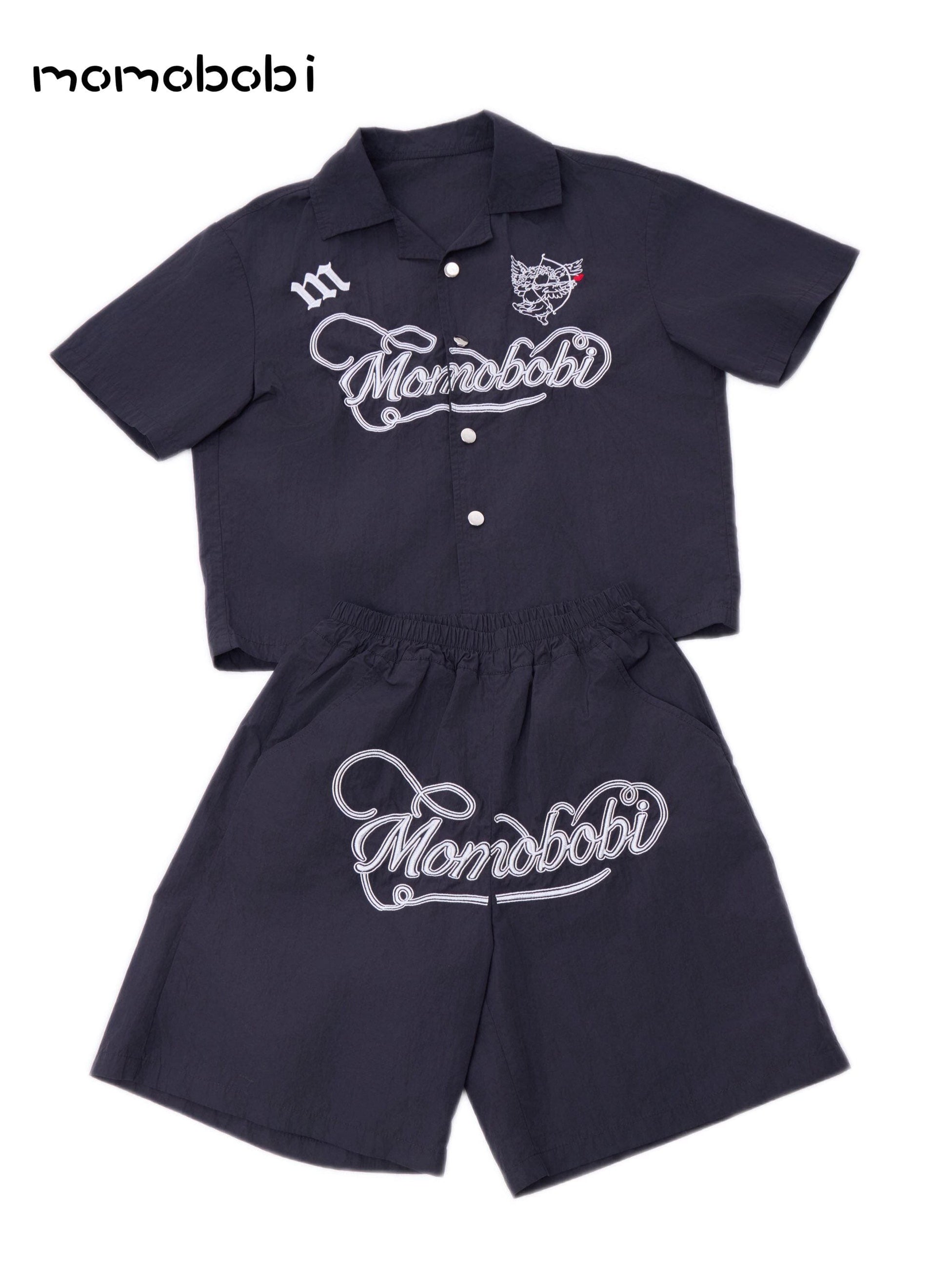 Embroidered Letter Set 半袖シャツ ハーフパンツ セット【mh0013006】 momobobi 半袖セットアップ
