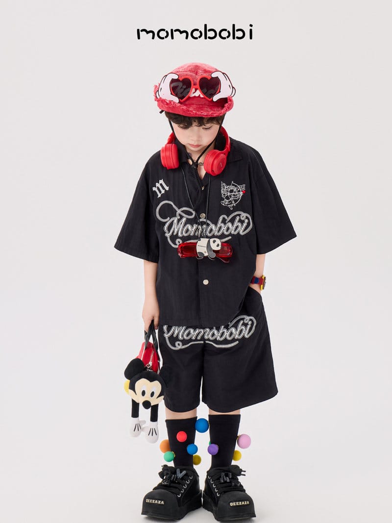 Embroidered Letter Set 半袖シャツ ハーフパンツ セット【mh0013006】 momobobi 半袖セットアップ