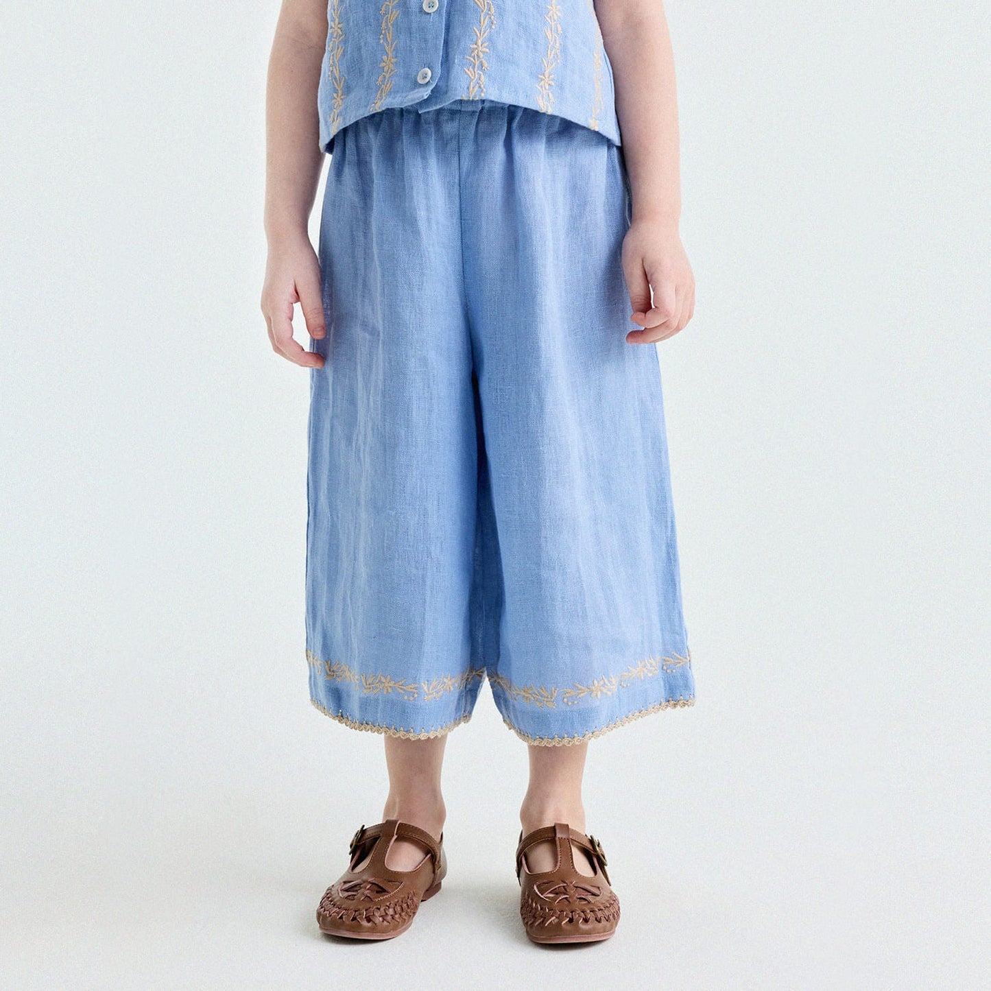 Embroidered Linen Vest and Pants Set ノースリーブ トップス ロングパンツ【mh0013182】 Pants / 90cm yunerma ノースリーブセットアップ