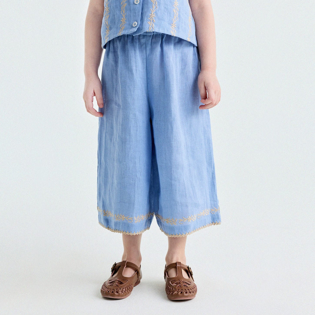 Embroidered Linen Vest and Pants Set ノースリーブ トップス ロングパンツ【mh0013182】 Pants / 90cm yunerma ノースリーブセットアップ