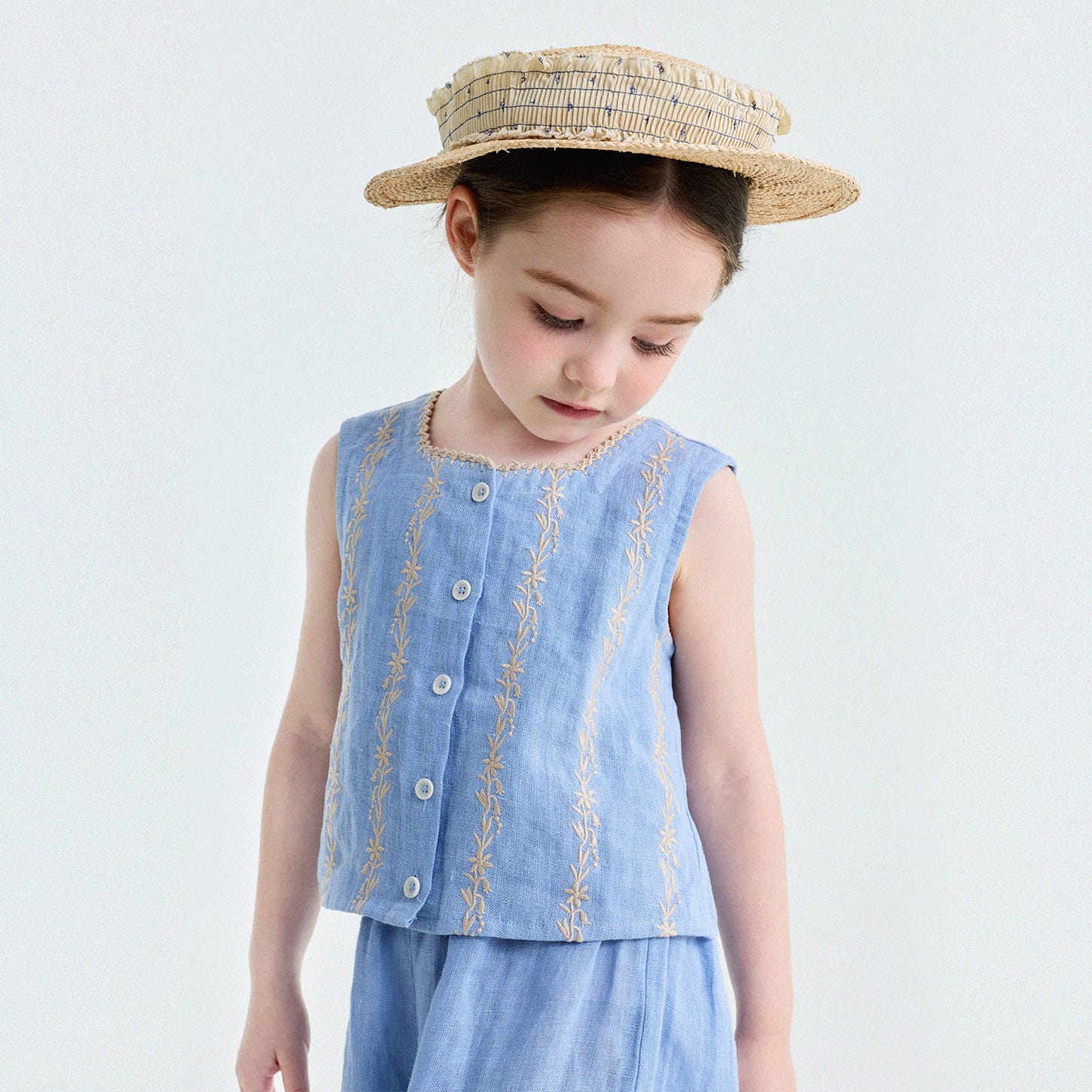 Embroidered Linen Vest and Pants Set ノースリーブ トップス ロングパンツ【mh0013182】 Tops / 90cm yunerma ノースリーブセットアップ