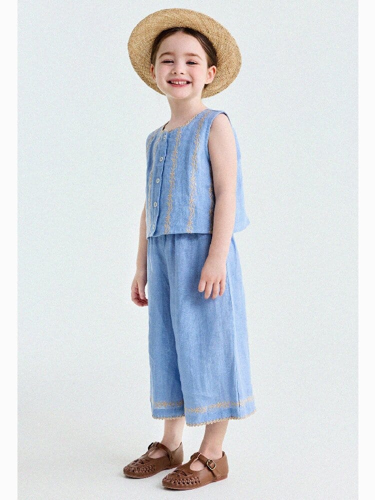 Embroidered Linen Vest and Pants Set ノースリーブ トップス ロングパンツ【mh0013182】 yunerma ノースリーブセットアップ