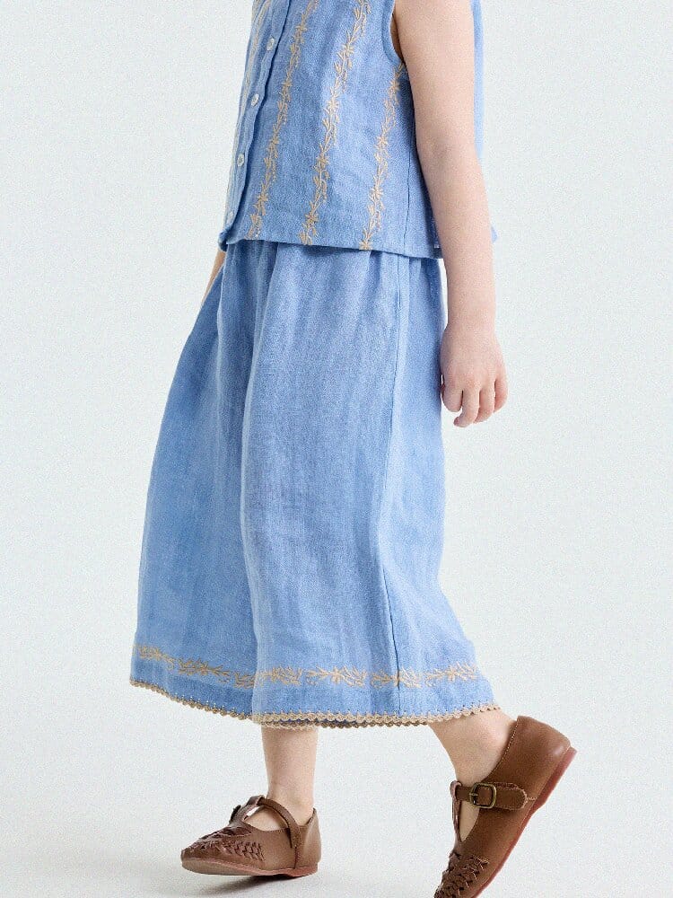 Embroidered Linen Vest and Pants Set ノースリーブ トップス ロングパンツ【mh0013182】 yunerma ノースリーブセットアップ