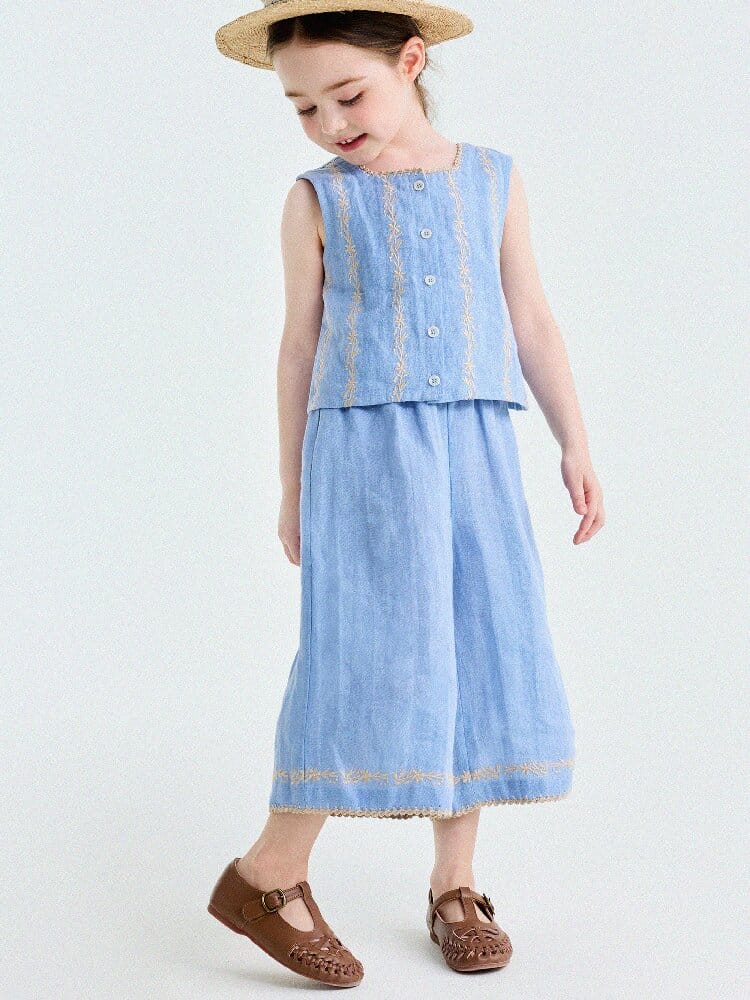 Embroidered Linen Vest and Pants Set ノースリーブ トップス ロングパンツ【mh0013182】 yunerma ノースリーブセットアップ