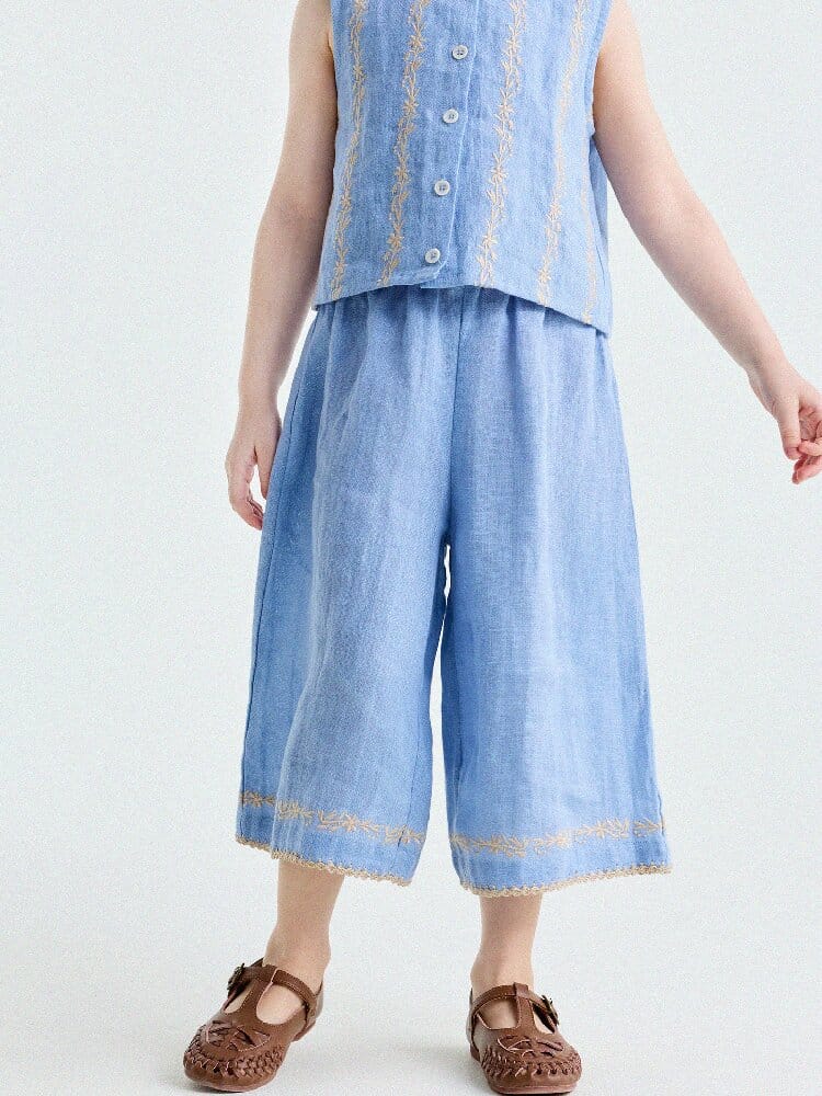 Embroidered Linen Vest and Pants Set ノースリーブ トップス ロングパンツ【mh0013182】 yunerma ノースリーブセットアップ
