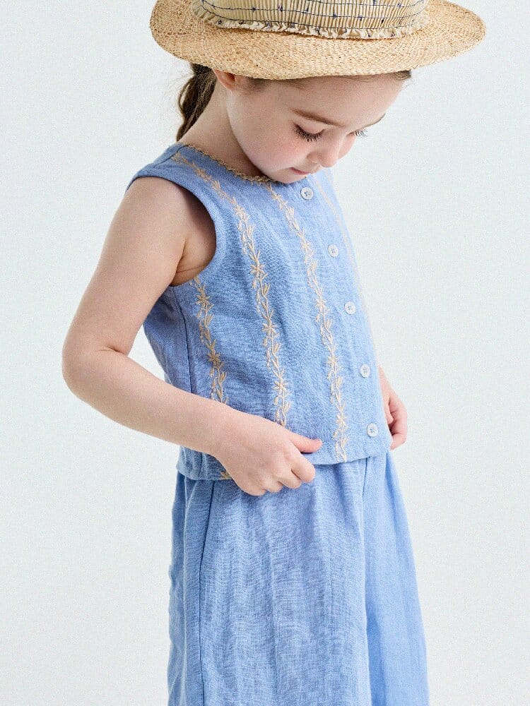 Embroidered Linen Vest and Pants Set ノースリーブ トップス ロングパンツ【mh0013182】 yunerma ノースリーブセットアップ