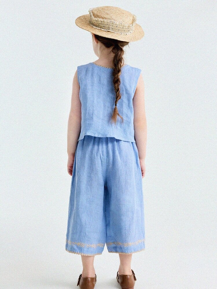 Embroidered Linen Vest and Pants Set ノースリーブ トップス ロングパンツ【mh0013182】 yunerma ノースリーブセットアップ