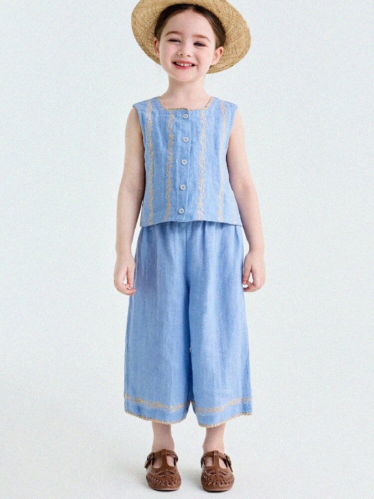 Embroidered Linen Vest and Pants Set ノースリーブ トップス ロングパンツ【mh0013182】 yunerma ノースリーブセットアップ