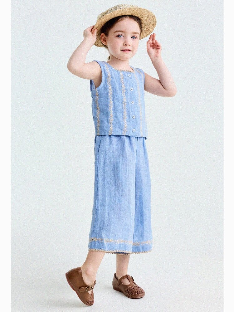 Embroidered Linen Vest and Pants Set ノースリーブ トップス ロングパンツ【mh0013182】 yunerma ノースリーブセットアップ