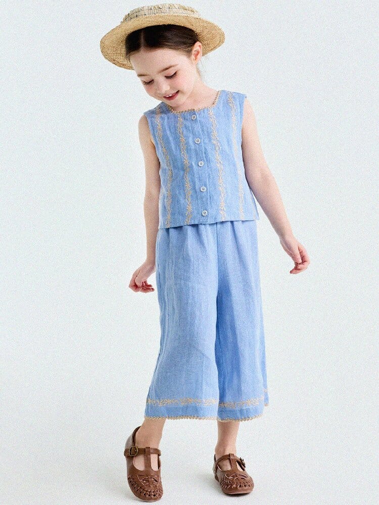 Embroidered Linen Vest and Pants Set ノースリーブ トップス ロングパンツ【mh0013182】 yunerma ノースリーブセットアップ