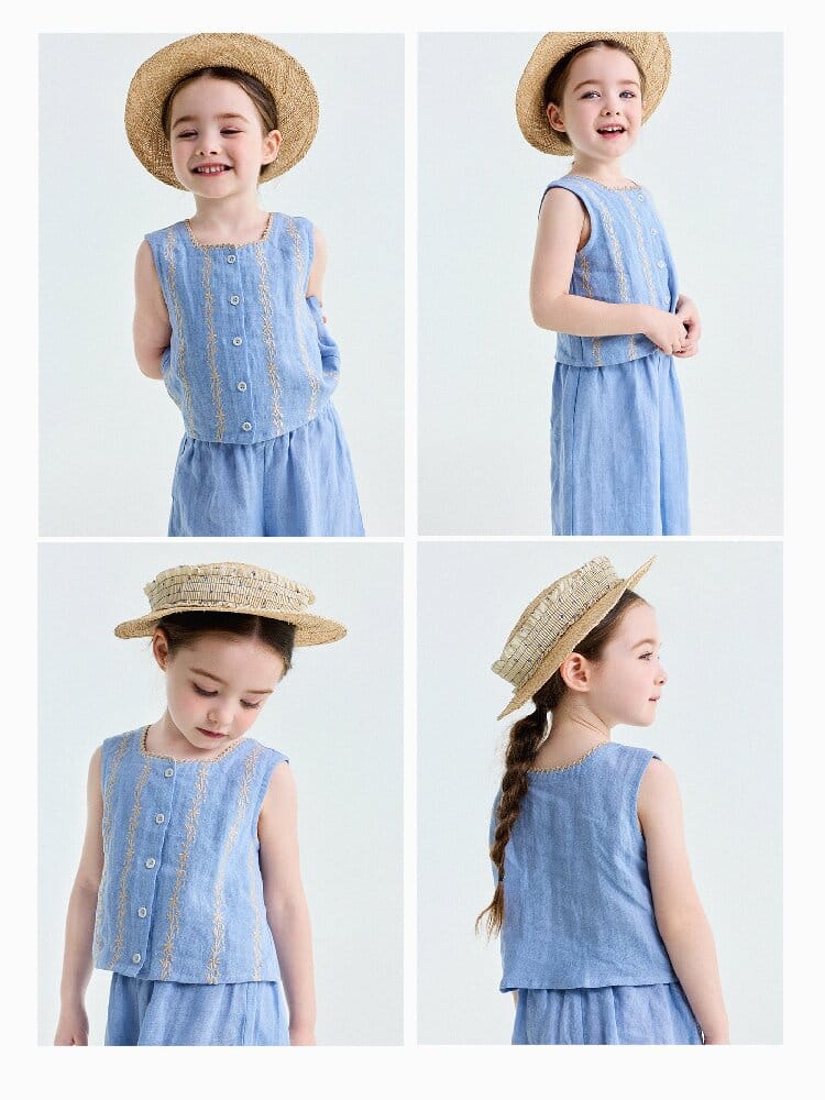 Embroidered Linen Vest and Pants Set ノースリーブ トップス ロングパンツ【mh0013182】 yunerma ノースリーブセットアップ