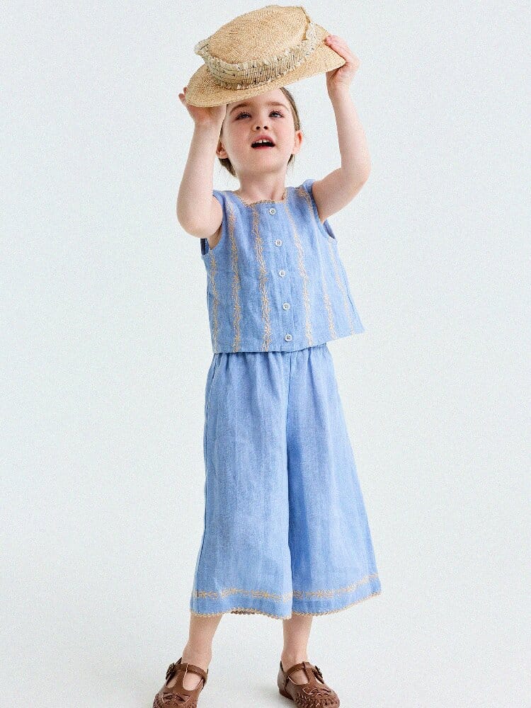 Embroidered Linen Vest and Pants Set ノースリーブ トップス ロングパンツ【mh0013182】 yunerma ノースリーブセットアップ