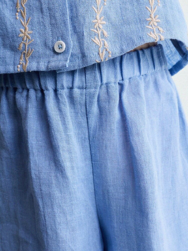 Embroidered Linen Vest and Pants Set ノースリーブ トップス ロングパンツ【mh0013182】 yunerma ノースリーブセットアップ
