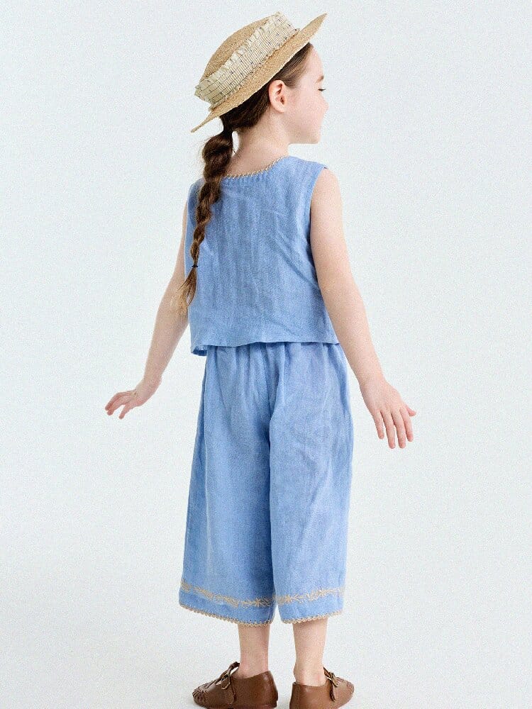 Embroidered Linen Vest and Pants Set ノースリーブ トップス ロングパンツ【mh0013182】 yunerma ノースリーブセットアップ