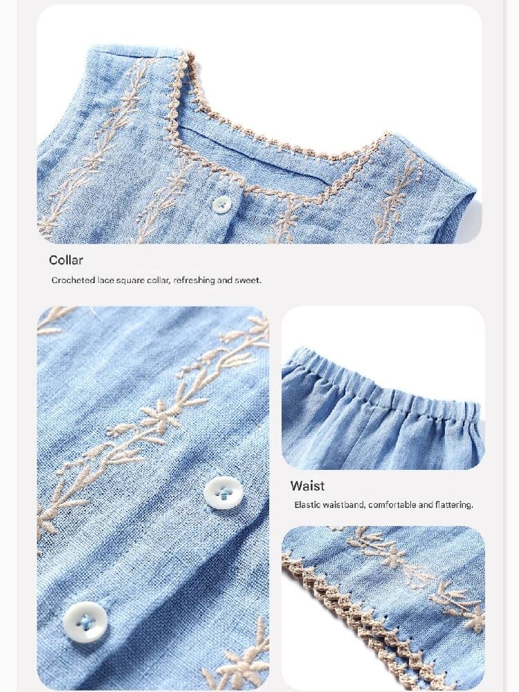 Embroidered Linen Vest and Pants Set ノースリーブ トップス ロングパンツ【mh0013182】 yunerma ノースリーブセットアップ