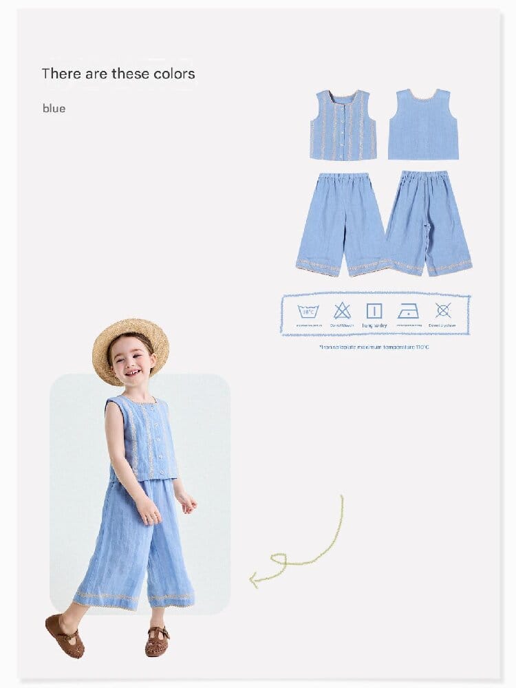 Embroidered Linen Vest and Pants Set ノースリーブ トップス ロングパンツ【mh0013182】 yunerma ノースリーブセットアップ