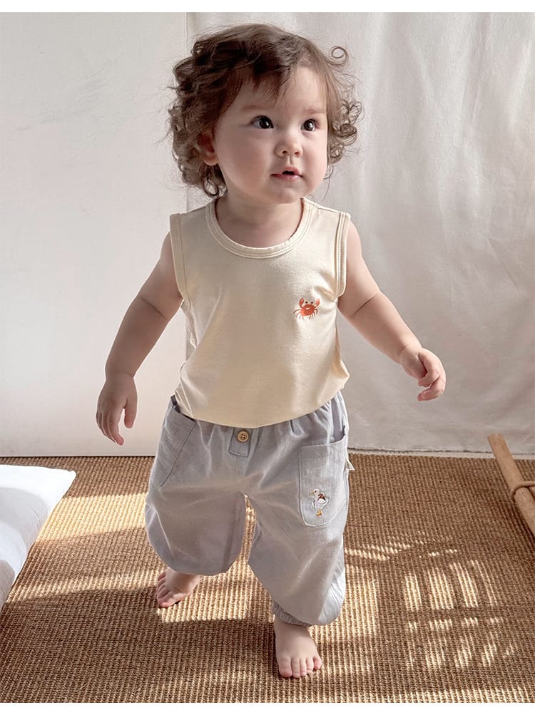 Embroidered Pocket Cotton Elastic Cuffs Long Pants アニマル ロングパンツ【mh0013594】 Beitaoya ロングパンツ・スウェットパンツ