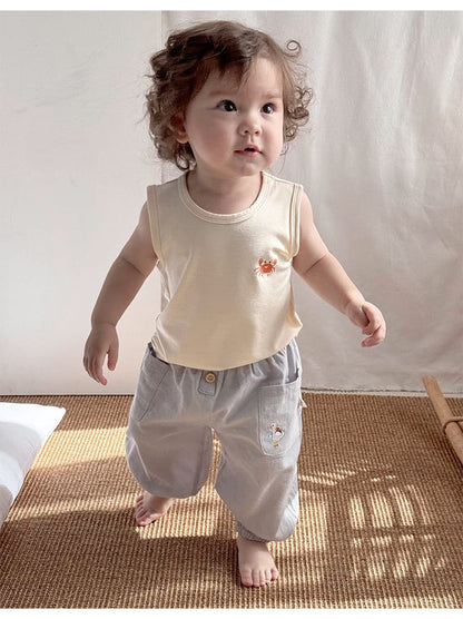 Embroidered Pocket Cotton Elastic Cuffs Long Pants アニマル ロングパンツ【mh0013594】 Beitaoya ロングパンツ・スウェットパンツ
